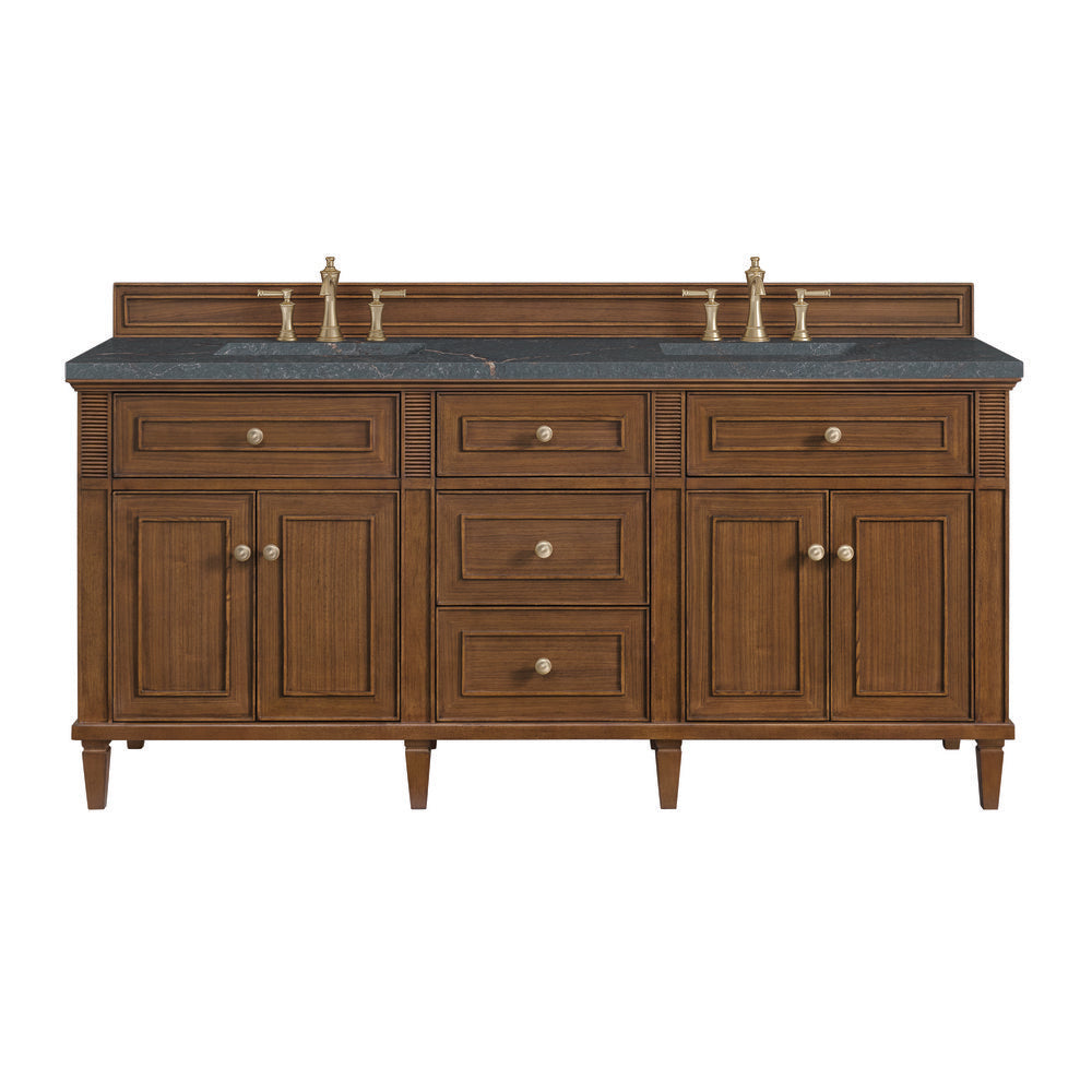 James Martin - Lorelai 72"Double Vanity, Mid-Century Walnut w/ 3 CM Parisien Bleu Silestone Top - 424-V72-WLT-3PBL view 1
