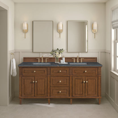 James Martin - Lorelai 72"Double Vanity, Mid-Century Walnut w/ 3 CM Parisien Bleu Silestone Top - 424-V72-WLT-3PBL view 3
