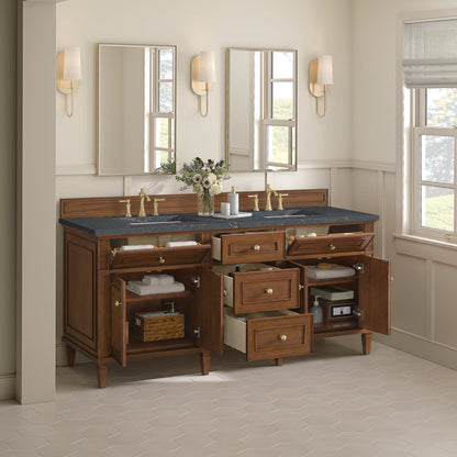 James Martin - Lorelai 72"Double Vanity, Mid-Century Walnut w/ 3 CM Parisien Bleu Silestone Top - 424-V72-WLT-3PBL view 5