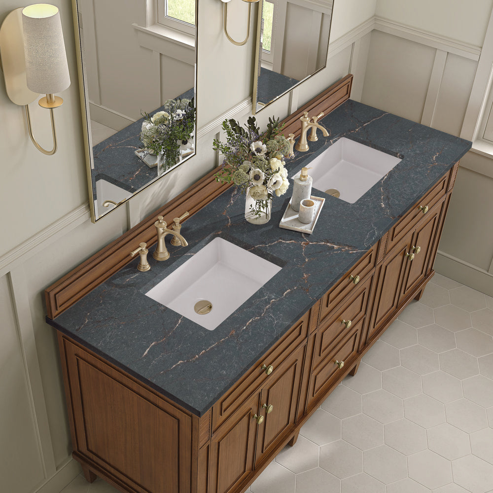 James Martin - Lorelai 72"Double Vanity, Mid-Century Walnut w/ 3 CM Parisien Bleu Silestone Top - 424-V72-WLT-3PBL view 7