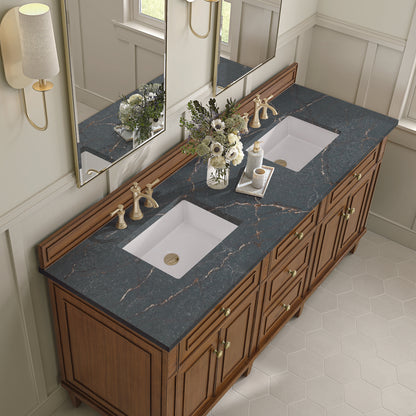 James Martin - Lorelai 72"Double Vanity, Mid-Century Walnut w/ 3 CM Parisien Bleu Silestone Top - 424-V72-WLT-3PBL view 7