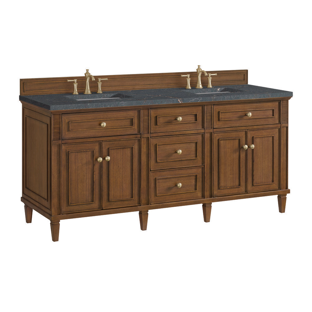 James Martin - Lorelai 72"Double Vanity, Mid-Century Walnut w/ 3 CM Parisien Bleu Silestone Top - 424-V72-WLT-3PBL view 10