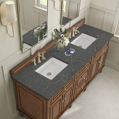 James Martin - Lorelai 72"Double Vanity, Mid-Century Walnut w/ 3 CM Parisien Bleu Silestone Top w/FreePower Wireless Charger - 424-V72-WLT-FPBL view 8