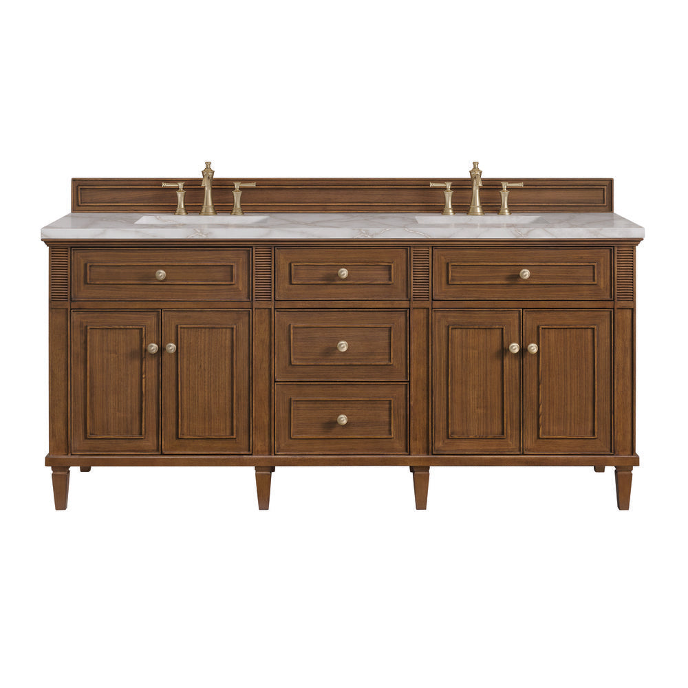 James Martin - Lorelai 72"Double Vanity, Mid-Century Walnut w/ 3 CM Victorian Silver Silestone Top - 424-V72-WLT-3VSL view 1