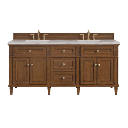 James Martin - Lorelai 72"Double Vanity, Mid-Century Walnut w/ 3 CM Victorian Silver Silestone Top - 424-V72-WLT-3VSL view 1