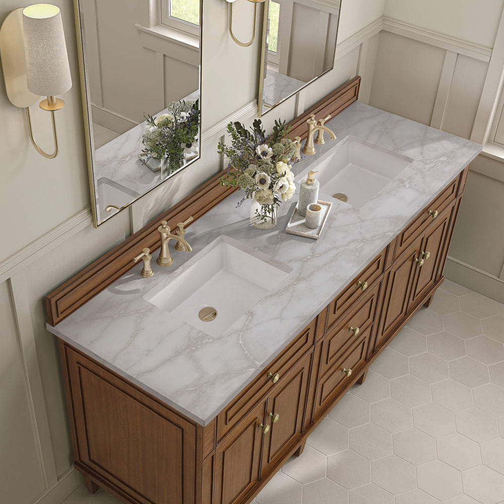 James Martin - Lorelai 72"Double Vanity, Mid-Century Walnut w/ 3 CM Victorian Silver Silestone Top - 424-V72-WLT-3VSL view 7