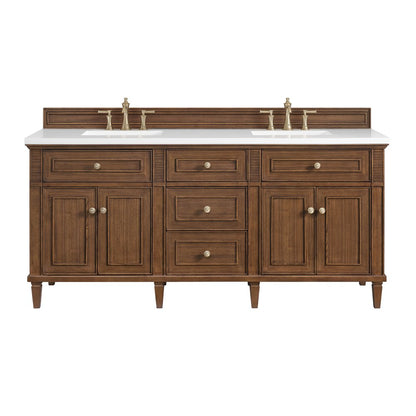 James Martin - Lorelai 72"Double Vanity, Mid-Century Walnut w/ 3 CM White Zeus Silestone Top - 424-V72-WLT-3WZ view 1