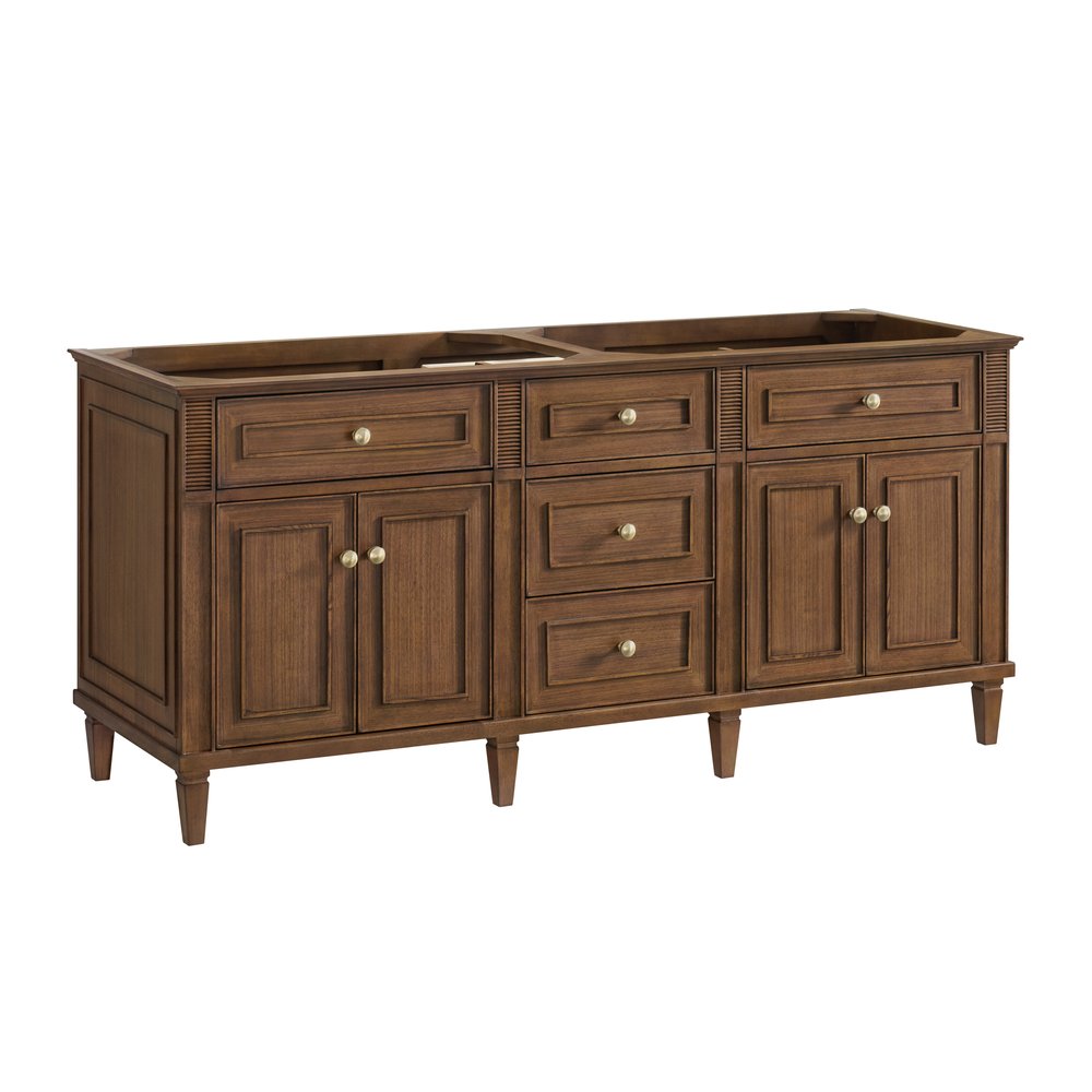 James Martin - Lorelai 72"Double Vanity, Mid-Century Walnut w/ 3 CM White Zeus Silestone Top - 424-V72-WLT-3WZ view 2