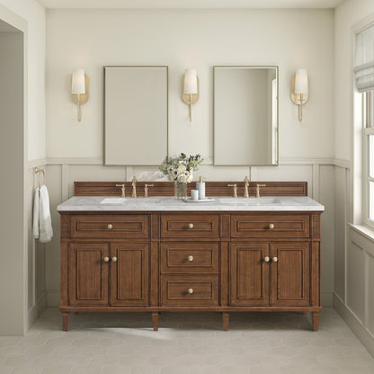 James Martin - Lorelai 72"Double Vanity, Mid-Century Walnut w/ 3 CM White Zeus Silestone Top - 424-V72-WLT-3WZ view 3