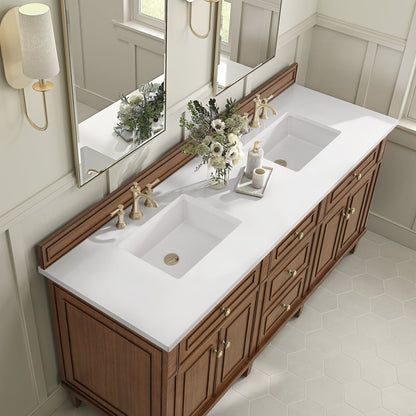 James Martin - Lorelai 72"Double Vanity, Mid-Century Walnut w/ 3 CM White Zeus Silestone Top - 424-V72-WLT-3WZ view 7