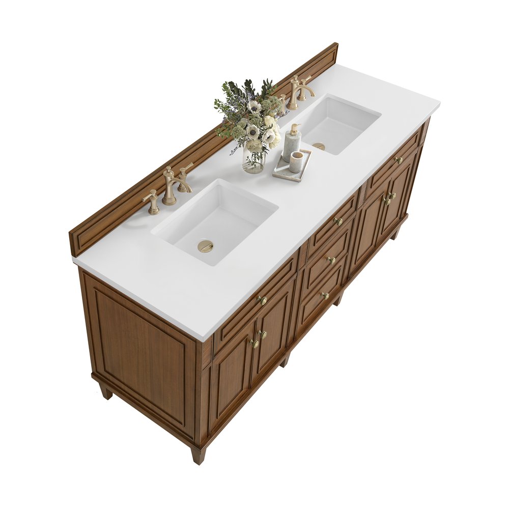 James Martin - Lorelai 72"Double Vanity, Mid-Century Walnut w/ 3 CM White Zeus Silestone Top - 424-V72-WLT-3WZ view 8