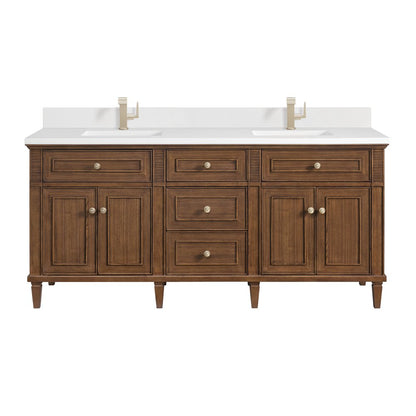 James Martin - Lorelai 72"Double Vanity, Mid-Century Walnut w/ Single Hole 3 CM White Zeus Silestone Top & Backsplash - 424-V72-WLT-1WZ view 1