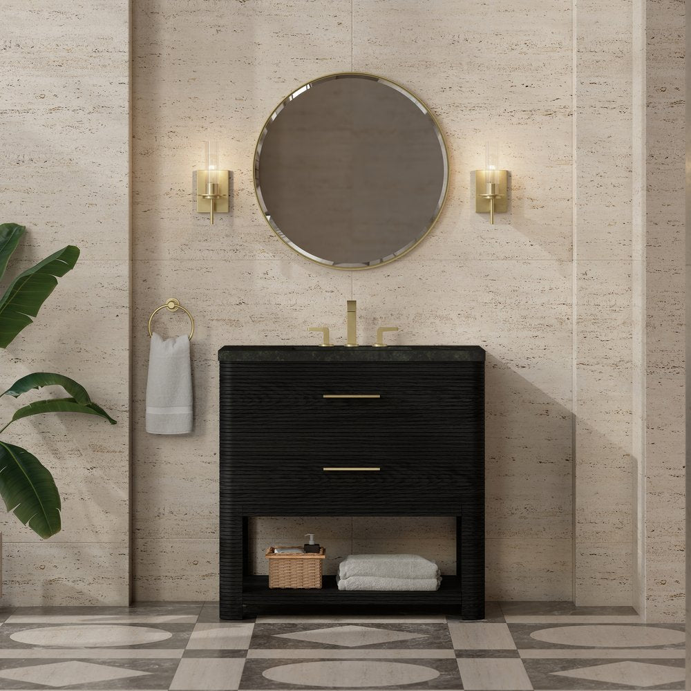 James Martin - Lucian 36" Single Vanity, Carbon Oak, w/ 3 CM Phantome Eclos Widespread Top - D704-V36-CBO-WPHT view 2