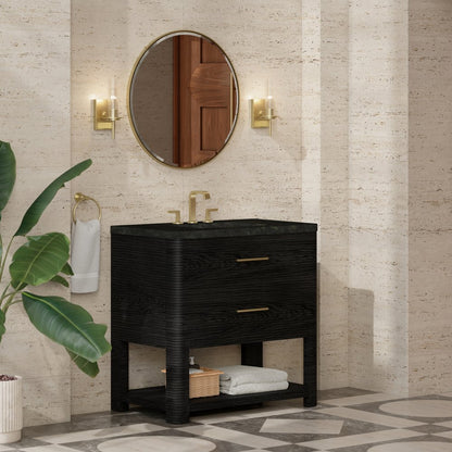 James Martin - Lucian 36" Single Vanity, Carbon Oak, w/ 3 CM Phantome Eclos Widespread Top - D704-V36-CBO-WPHT view 3