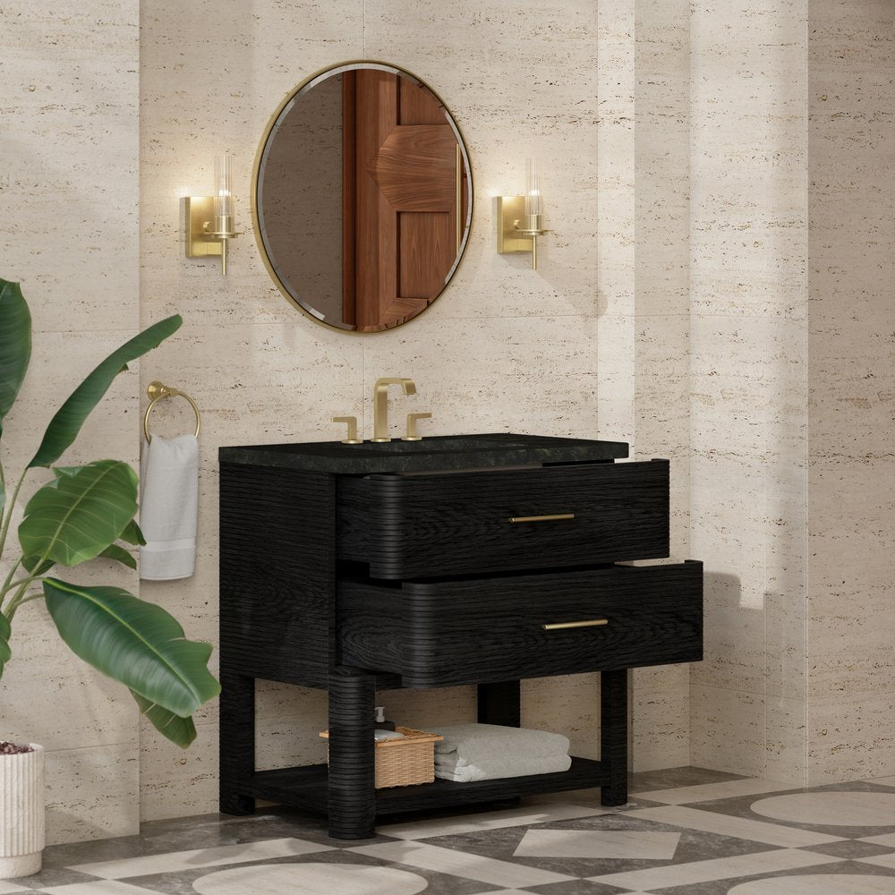 James Martin - Lucian 36" Single Vanity, Carbon Oak, w/ 3 CM Phantome Eclos Widespread Top - D704-V36-CBO-WPHT view 4
