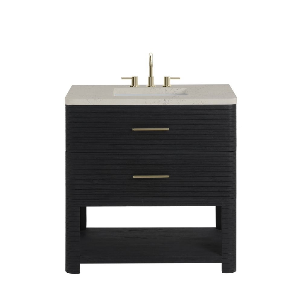 James Martin - Lucian 36" Single Vanity, Carbon Oak, w/ 3 CM Siberian Silestone Widespread Top - D704-V36-CBO-WSFR view 1