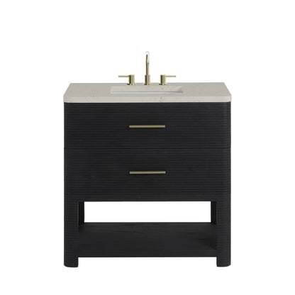 James Martin - Lucian 36" Single Vanity, Carbon Oak, w/ 3 CM Siberian Silestone Widespread Top - D704-V36-CBO-WSFR view 1
