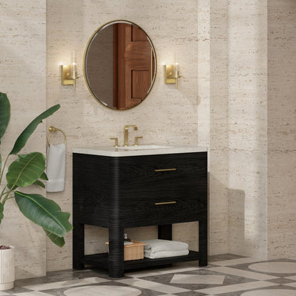 James Martin - Lucian 36" Single Vanity, Carbon Oak, w/ 3 CM Siberian Silestone Widespread Top - D704-V36-CBO-WSFR view 3