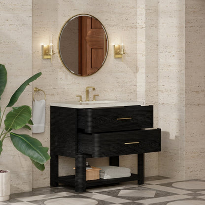 James Martin - Lucian 36" Single Vanity, Carbon Oak, w/ 3 CM Siberian Silestone Widespread Top - D704-V36-CBO-WSFR view 4