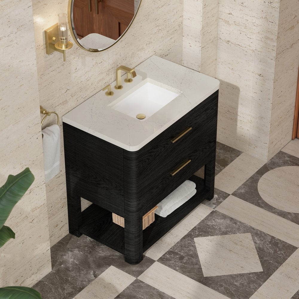 James Martin - Lucian 36" Single Vanity, Carbon Oak, w/ 3 CM Siberian Silestone Widespread Top - D704-V36-CBO-WSFR view 5