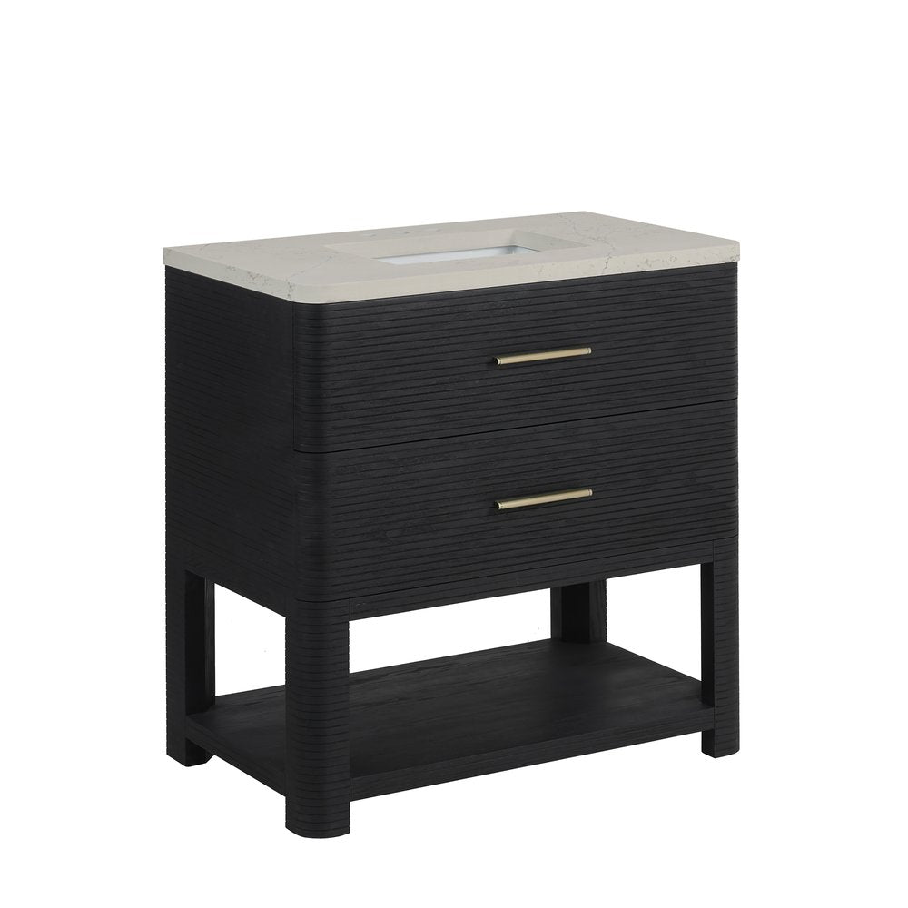 James Martin - Lucian 36" Single Vanity, Carbon Oak, w/ 3 CM Siberian Silestone Widespread Top - D704-V36-CBO-WSFR view 6