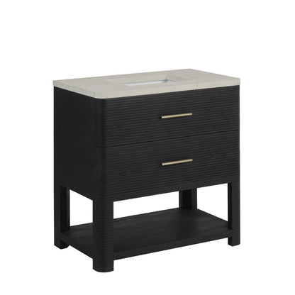 James Martin - Lucian 36" Single Vanity, Carbon Oak, w/ 3 CM Siberian Silestone Widespread Top - D704-V36-CBO-WSFR view 6