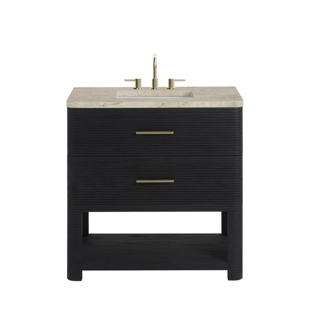 James Martin - Lucian 36" Single Vanity, Carbon Oak, w/ 3 CM Tajnar Eclos Widespread Top - D704-V36-CBO-WTJR view 1