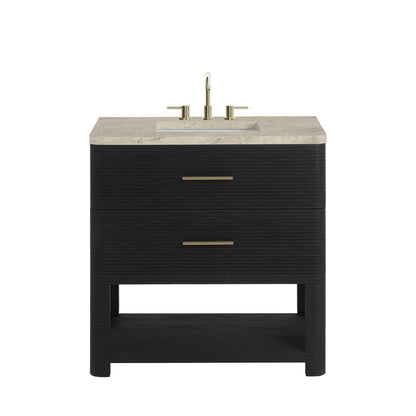 James Martin - Lucian 36" Single Vanity, Carbon Oak, w/ 3 CM Tajnar Eclos Widespread Top - D704-V36-CBO-WTJR view 1