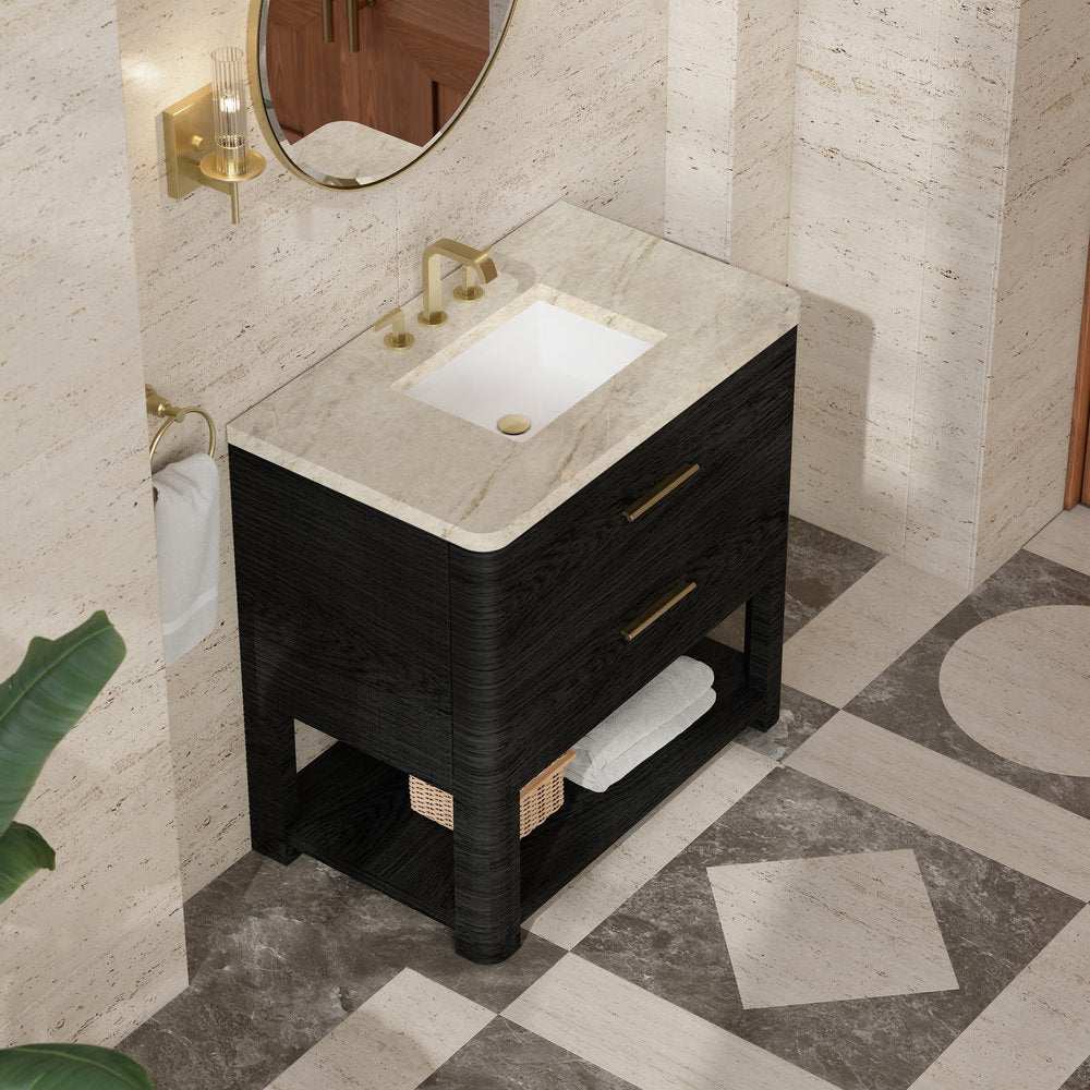 James Martin - Lucian 36" Single Vanity, Carbon Oak, w/ 3 CM Tajnar Eclos Widespread Top - D704-V36-CBO-WTJR view 5