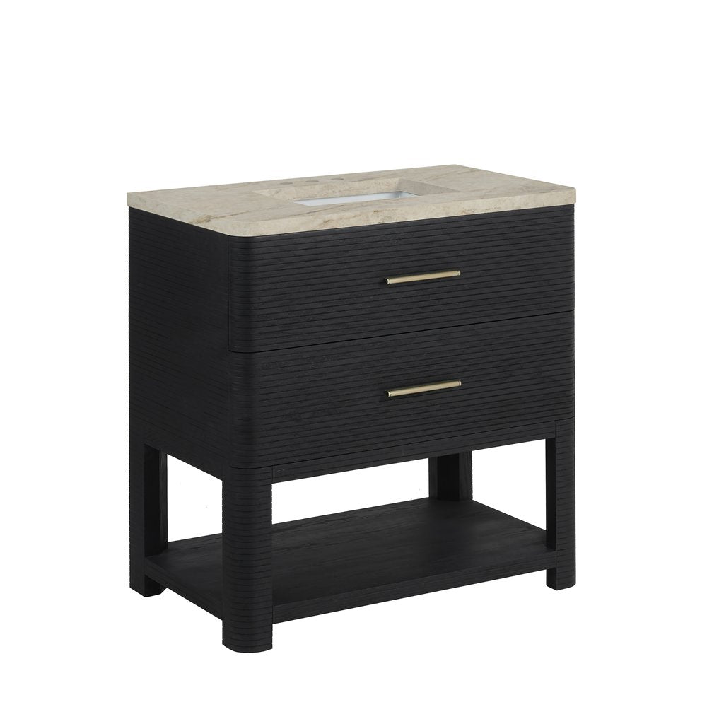 James Martin - Lucian 36" Single Vanity, Carbon Oak, w/ 3 CM Tajnar Eclos Widespread Top - D704-V36-CBO-WTJR view 6