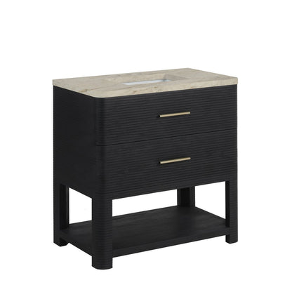 James Martin - Lucian 36" Single Vanity, Carbon Oak, w/ 3 CM Tajnar Eclos Widespread Top - D704-V36-CBO-WTJR view 6