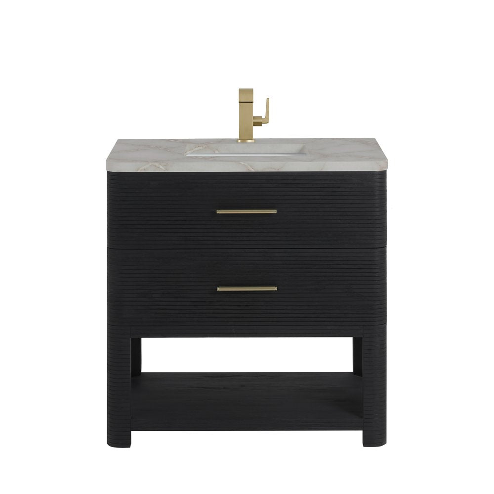 James Martin - Lucian 36" Single Vanity, Carbon Oak w/ 3 CM Victorian Silver Silestone Top - D704-V36-CBO-3VSL view 1