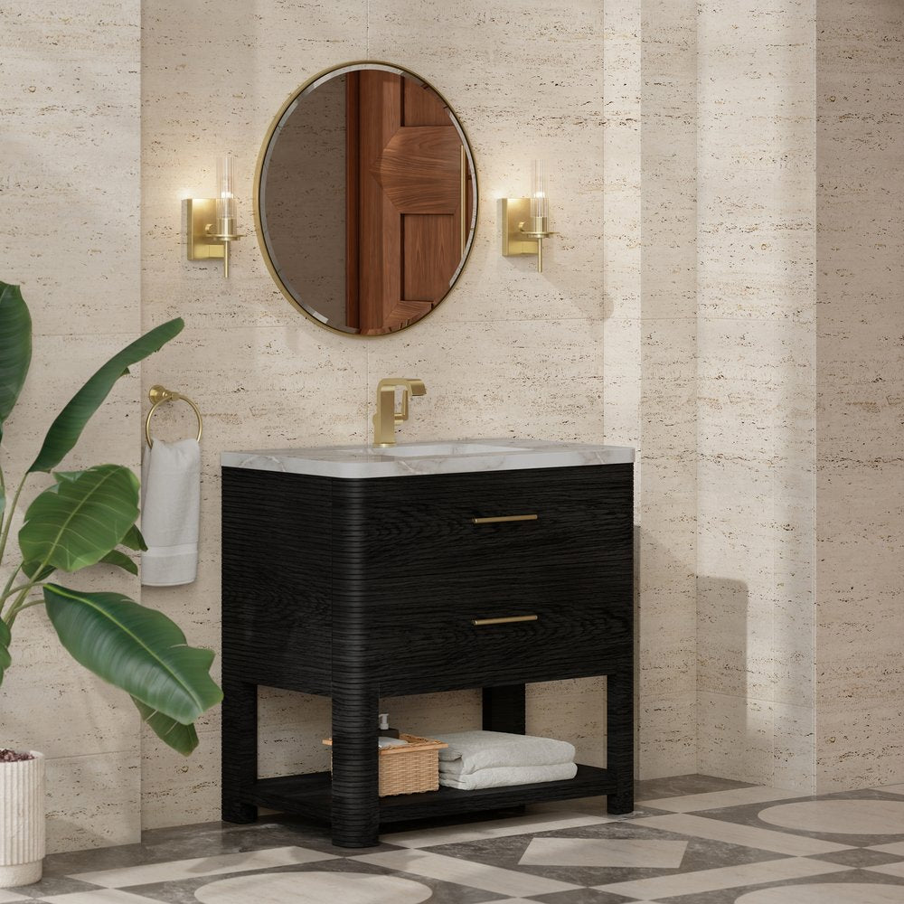 James Martin - Lucian 36" Single Vanity, Carbon Oak w/ 3 CM Victorian Silver Silestone Top - D704-V36-CBO-3VSL view 4