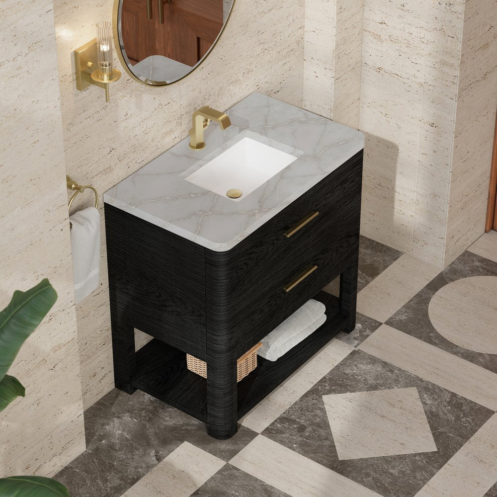 James Martin - Lucian 36" Single Vanity, Carbon Oak w/ 3 CM Victorian Silver Silestone Top - D704-V36-CBO-3VSL view 7