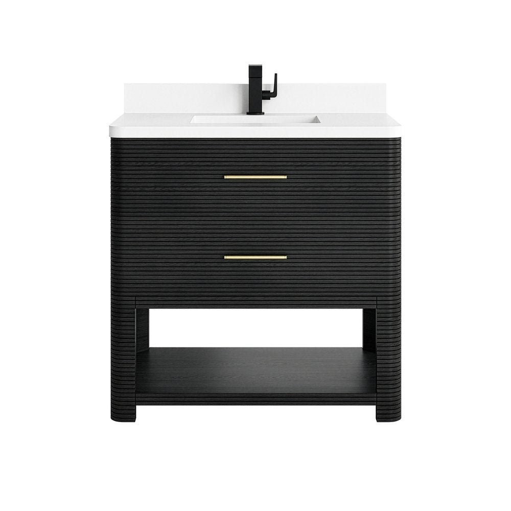 James Martin - Lucian 36" Single Vanity, Carbon Oak w/ 3 CM White Zeus Silestone Top - D704-V36-CBO-3WZ view 1