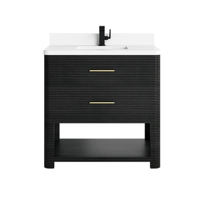 James Martin - Lucian 36" Single Vanity, Carbon Oak w/ 3 CM White Zeus Silestone Top - D704-V36-CBO-3WZ view 1
