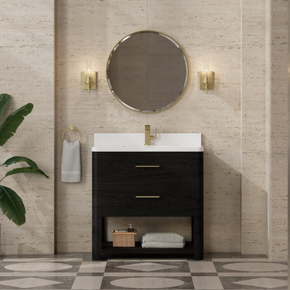 James Martin - Lucian 36" Single Vanity, Carbon Oak w/ 3 CM White Zeus Silestone Top - D704-V36-CBO-3WZ view 4