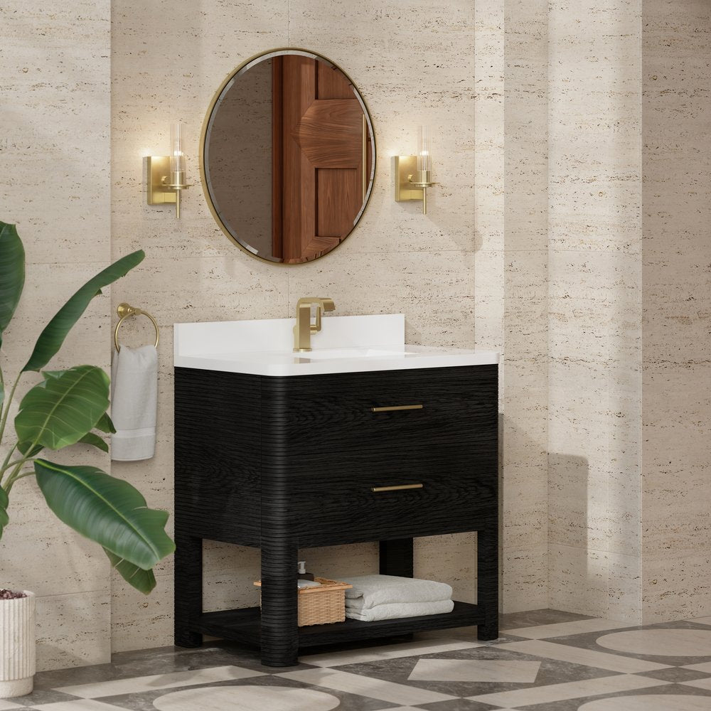 James Martin - Lucian 36" Single Vanity, Carbon Oak w/ 3 CM White Zeus Silestone Top - D704-V36-CBO-3WZ view 6