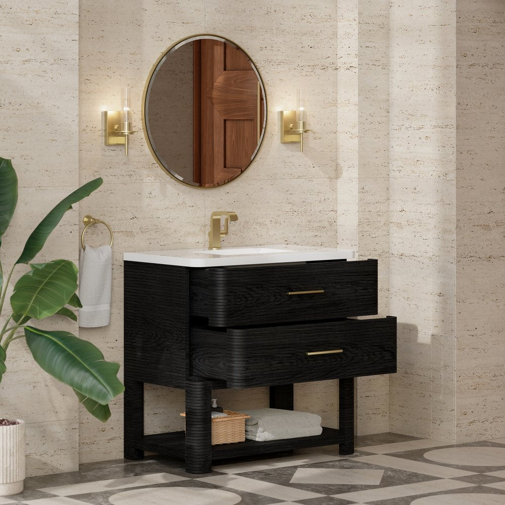 James Martin - Lucian 36" Single Vanity, Carbon Oak w/ 3 CM White Zeus Silestone Top - D704-V36-CBO-3WZ view 7