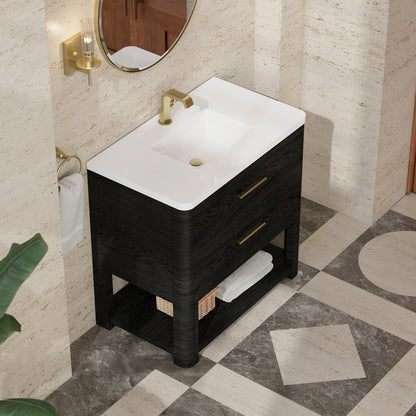James Martin - Lucian 36" Single Vanity, Carbon Oak w/ 3 CM White Zeus Silestone Top - D704-V36-CBO-3WZ view 10