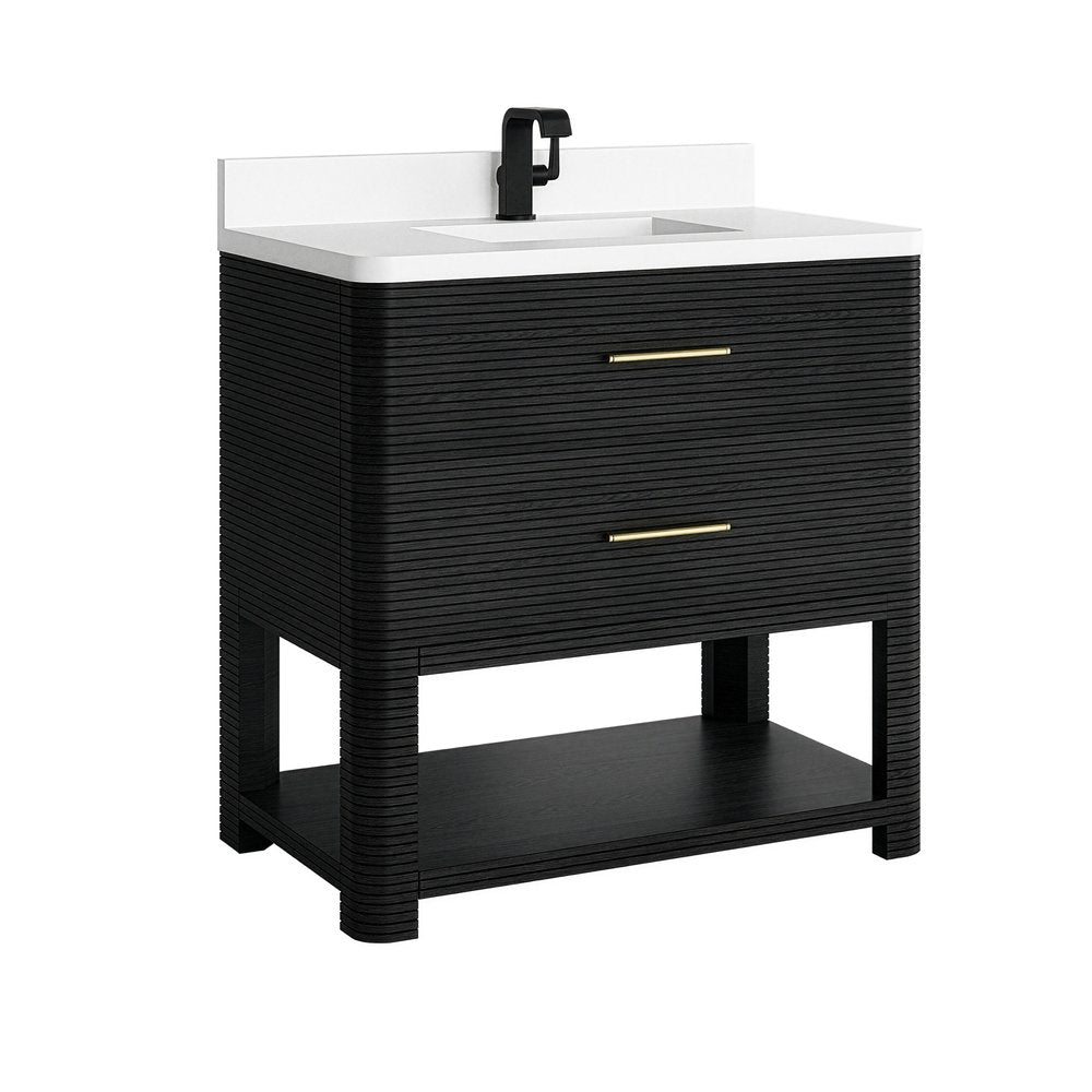 James Martin - Lucian 36" Single Vanity, Carbon Oak w/ 3 CM White Zeus Silestone Top - D704-V36-CBO-3WZ view 16
