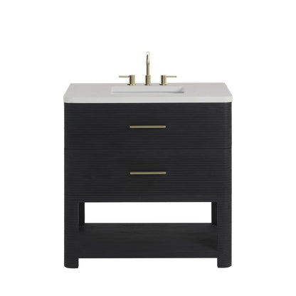 James Martin - Lucian 36" Single Vanity, Carbon Oak w/ 3 CM White Zeus Silestone Widespread Top - D704-V36-CBO-WWZ view 1