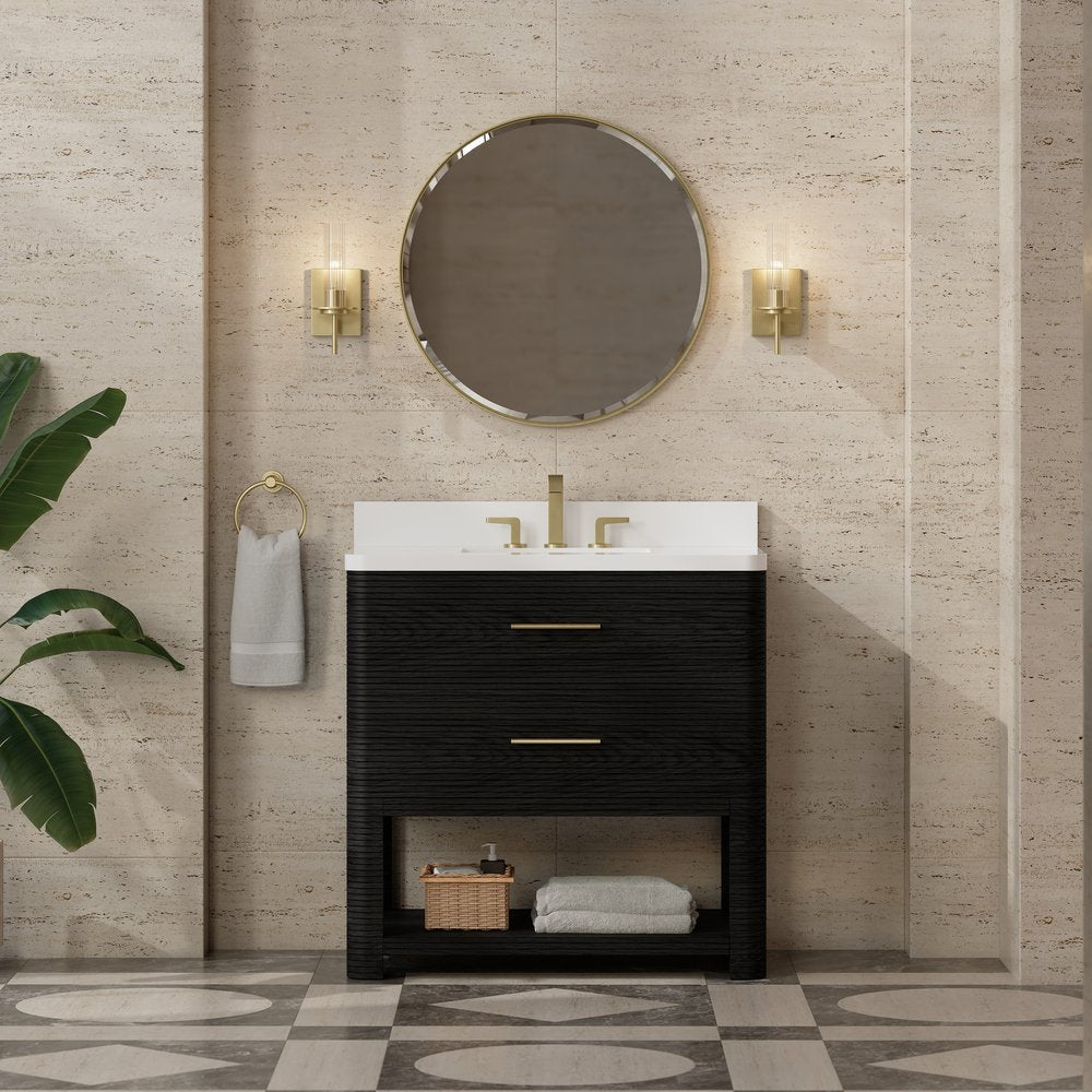 James Martin - Lucian 36" Single Vanity, Carbon Oak w/ 3 CM White Zeus Silestone Widespread Top - D704-V36-CBO-WWZ view 3