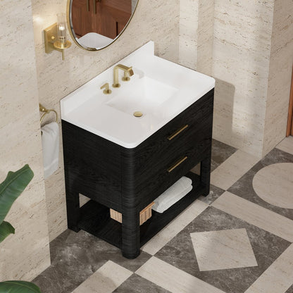 James Martin - Lucian 36" Single Vanity, Carbon Oak w/ 3 CM White Zeus Silestone Widespread Top - D704-V36-CBO-WWZ view 9