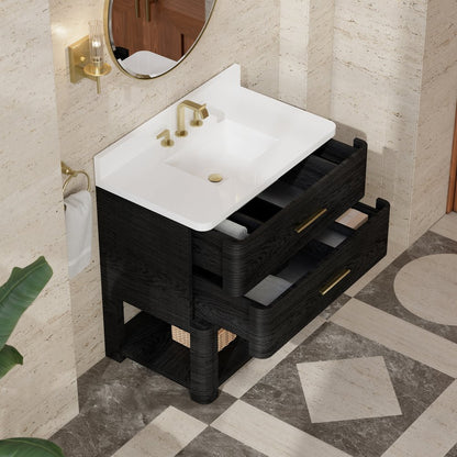 James Martin - Lucian 36" Single Vanity, Carbon Oak w/ 3 CM White Zeus Silestone Widespread Top - D704-V36-CBO-WWZ view 10