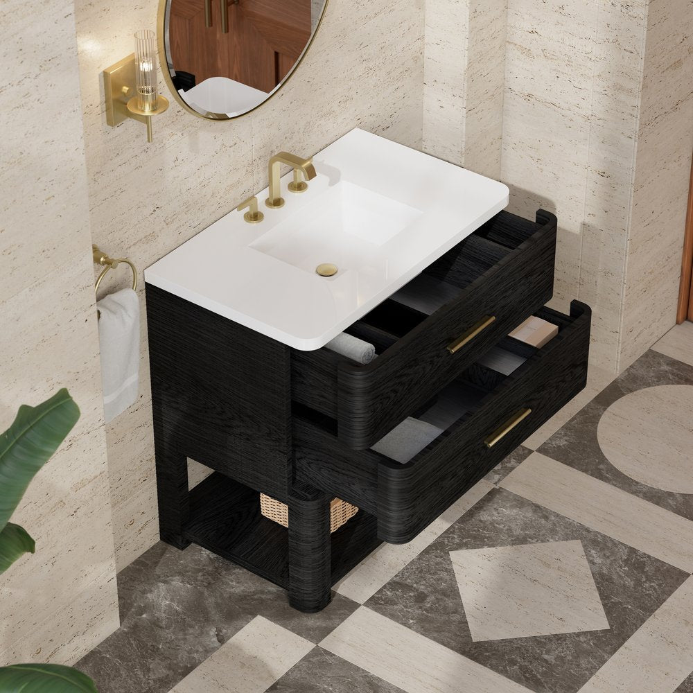 James Martin - Lucian 36" Single Vanity, Carbon Oak w/ 3 CM White Zeus Silestone Widespread Top - D704-V36-CBO-WWZ view 11