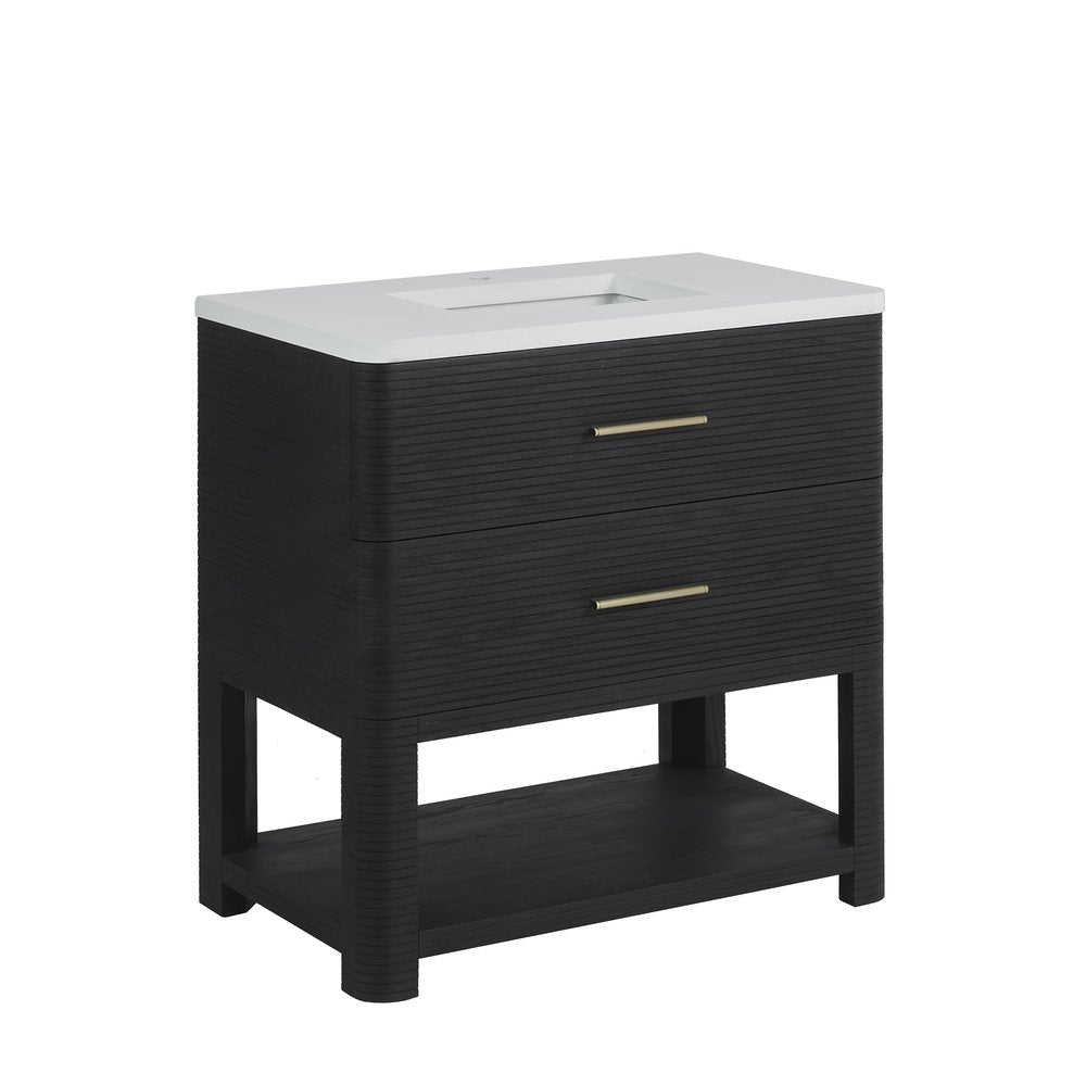 James Martin - Lucian 36" Single Vanity, Carbon Oak w/ 3 CM White Zeus Silestone Widespread Top - D704-V36-CBO-WWZ view 12