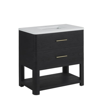 James Martin - Lucian 36" Single Vanity, Carbon Oak w/ 3 CM White Zeus Silestone Widespread Top - D704-V36-CBO-WWZ view 12