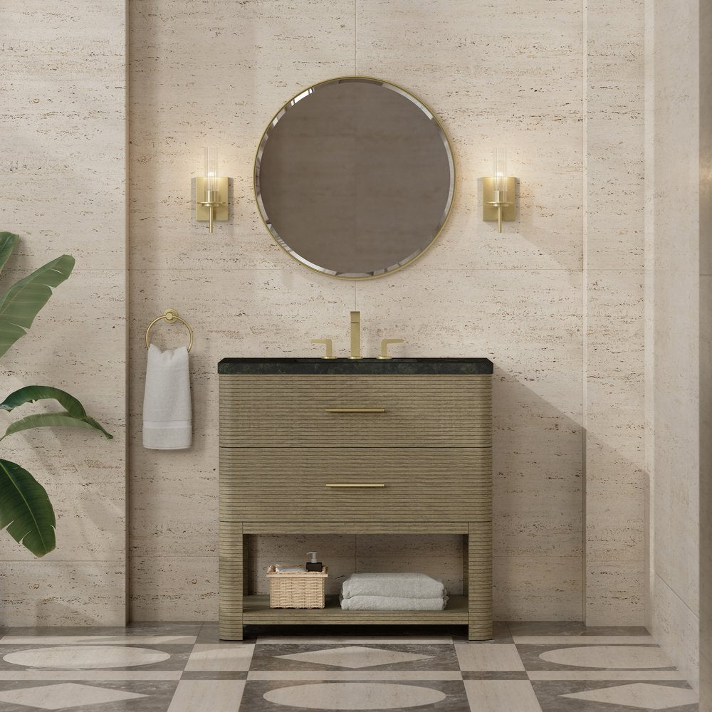 James Martin - Lucian 36" Single Vanity, Pebble Oak, w/ 3 CM Phantome Eclos Widespread Top - D704-V36-PBO-WPHT view 2