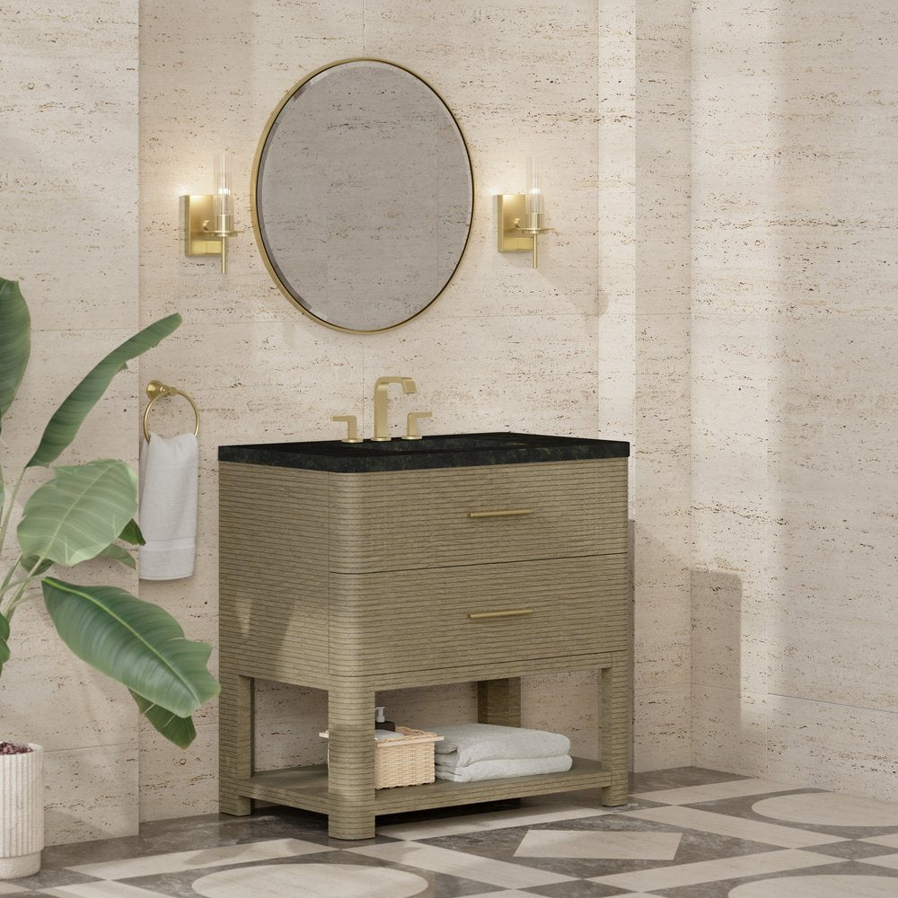 James Martin - Lucian 36" Single Vanity, Pebble Oak, w/ 3 CM Phantome Eclos Widespread Top - D704-V36-PBO-WPHT view 3